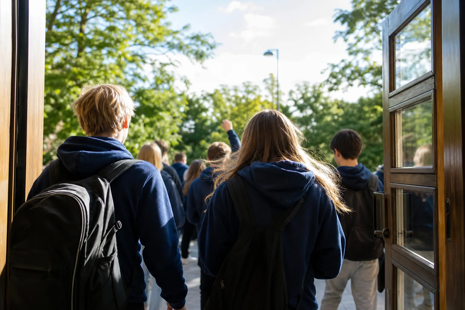 Illustration av niondeklassare som kastar sina klasströjor i luften på avslutningen
